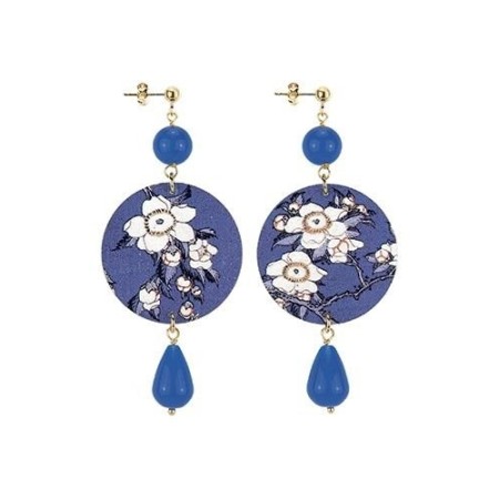 The Circle blue lebole earring with long white flowers
