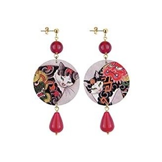 Lebole orecchino lungo The Circle Rosso Rubino fantasia gatto