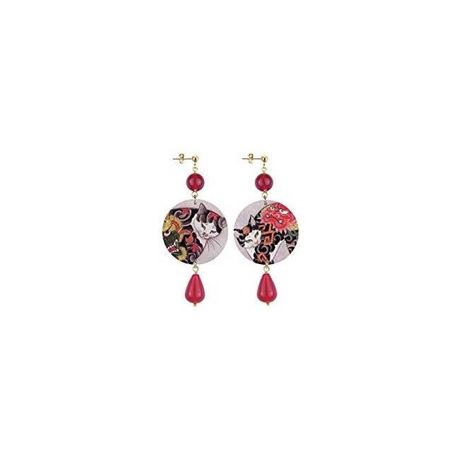 Lebole orecchino lungo The Circle Rosso Rubino fantasia gatto