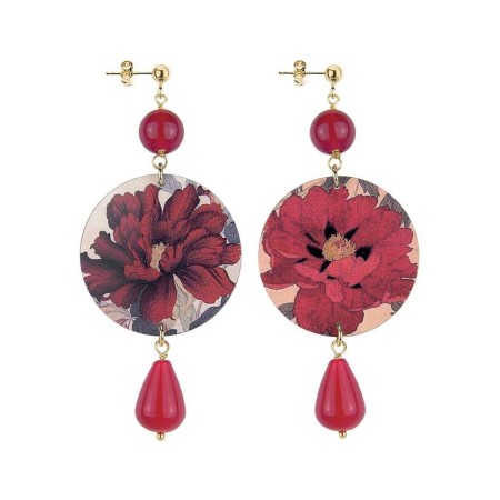 Lebole long earring The Circle Ruby with red flowers