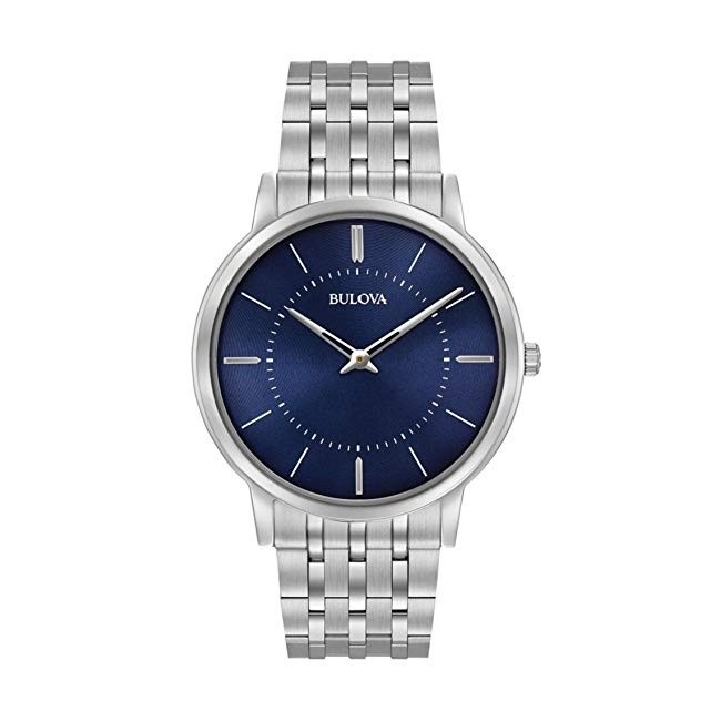 Bulovaultra schlanke Stahluhr blau Indizes luminova - 96A188