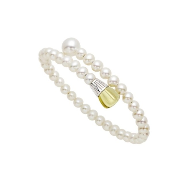 Semi-rigid Mimi Lollipop pearls bracelet with lemon quartz and pink sapphire