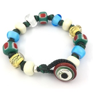 Bracciale Moi Unico con perle in vetro oro, bianche verdi e celesti