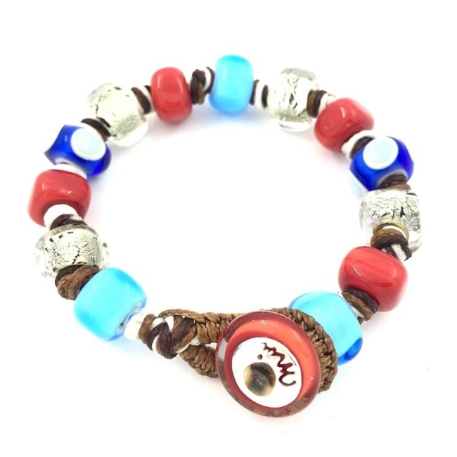 Bracciale Moi Unico con perle in vetro oro bianco blu e rosso