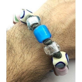 Moi Unico Armband mit Perlen aus blauem Weißgoldglas 2