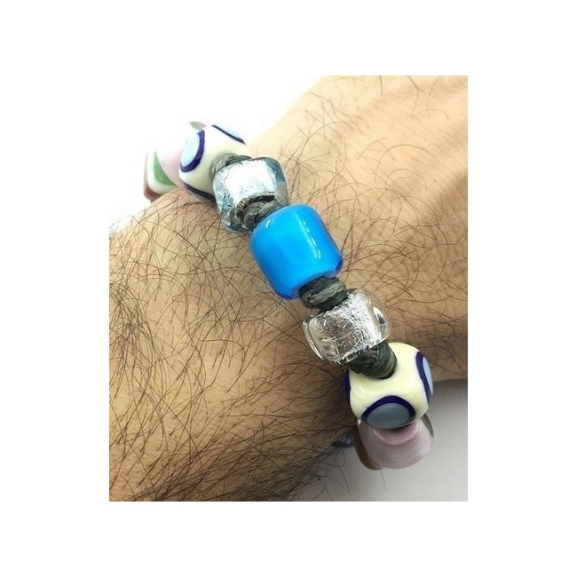 Bracciale Moi Unico con perle in vetro oro bianco blu