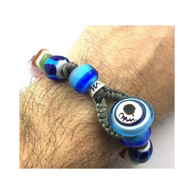 Moi Unico Armband mit Perlen aus blauem Weißgoldglas