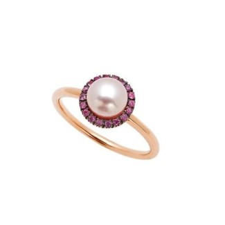 Mimì Happy Pink gold ring with pavé of pink sapphires and purple pearl