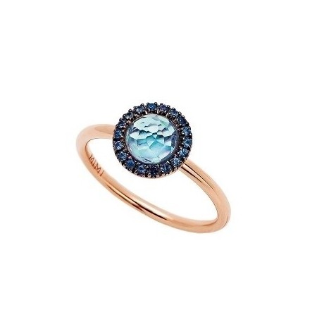 Anello Mimì Happy oro rosa con pavè di zaffiri e topazio centrale