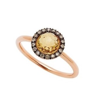 Mimì ring Happy rose gold with pavé diamonds and central citrine