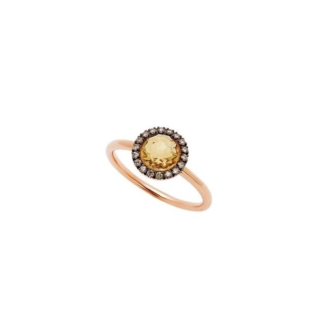 Anello Mimì Happy oro rosa con pavè di dimanti e citrino centrale