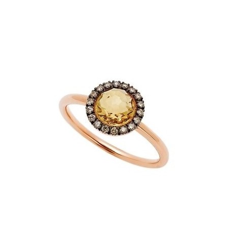 Anello Mimì Happy oro rosa con pavè di dimanti e citrino centrale