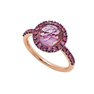 Anello Mimì Happy oro rosa con gambo in zaffiri rosa, ametista e pavè
