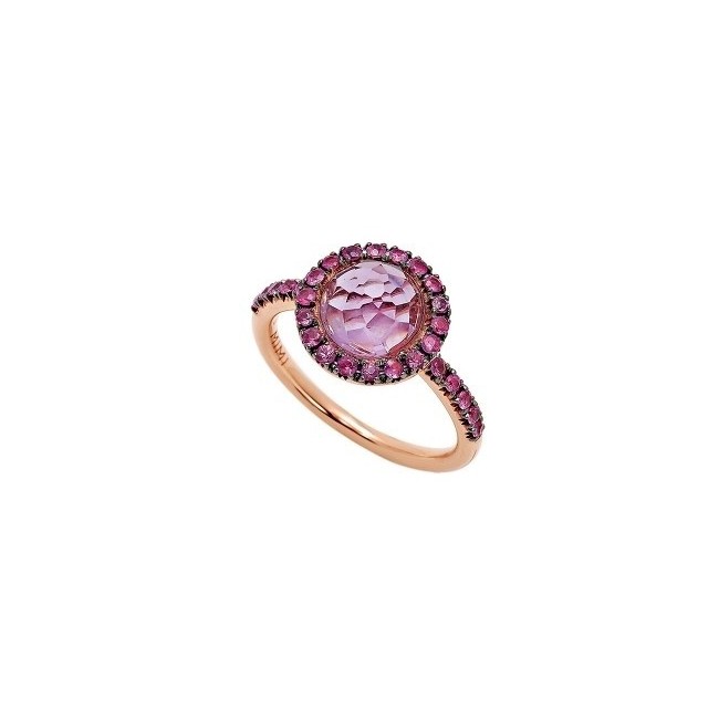 Mimi-Ring Glückliches Roségold mit rosafarbenem Saphirschaft, Amethyst und Pavè