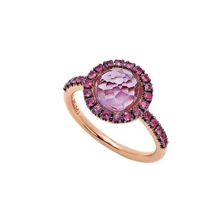 Mimi-Ring Glückliches Roségold mit rosafarbenem Saphirschaft, Amethyst und Pavè