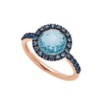 Anello Mimì Happy oro rosa con gambo in zaffiri blu e topazio blu