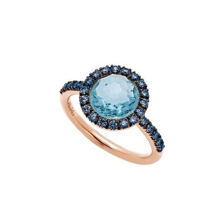 Anello Mimì Happy oro rosa con gambo in zaffiri blu e topazio blu