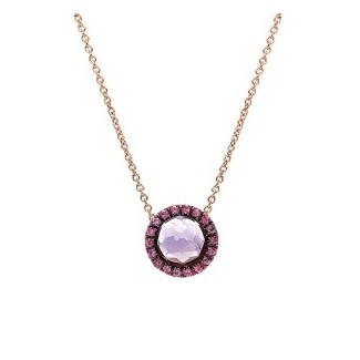 Mimì Happy rose gold necklace with amethyst and pavé of pink sapphires