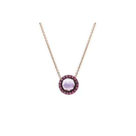 Mimì Happy Roségold-Halskette mit Amethyst und Pavé aus rosa Saphiren