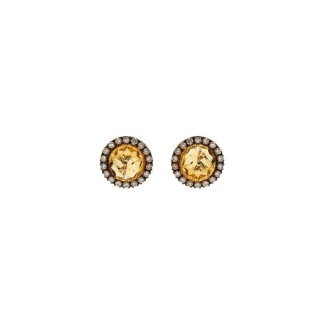 Mimì Happy rose gold earrings with diamonds pavé and central citrine