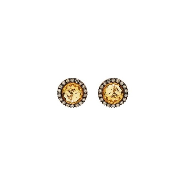 Mimì Happy rose gold earrings with diamonds pavé and central citrine