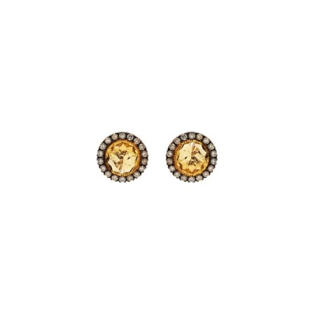 Mimì Happy rose gold earrings with diamonds pavé and central citrine
