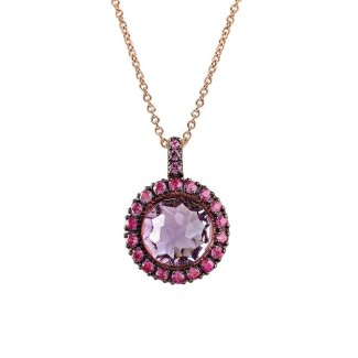 Mimì Happy rose gold necklace with amethyst pendant and pink sapphires