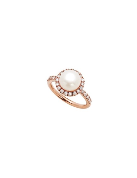 Mimì Happy Pink gold ring with diamonds shank and white pearl