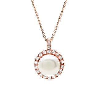 Mimì Happy rose gold necklace with white pearl and diamonds
