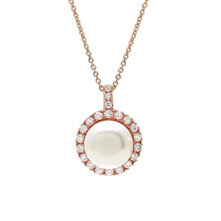 Collana Mimì Happy oro rosa con perla bianca e diamanti