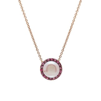 Mimì Happy pink gold necklace with purple pearl and pink sapphires