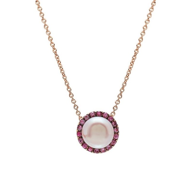 Collana Mimì Happy oro rosa con perla viola e zaffiri rosa