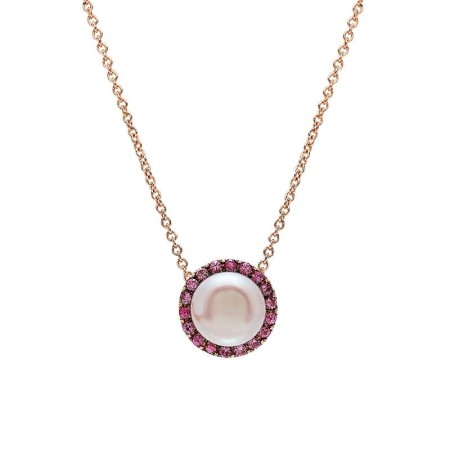 Collana Mimì Happy oro rosa con perla viola e zaffiri rosa