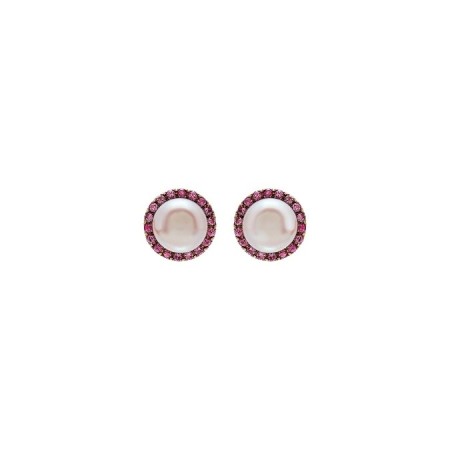 Mimì Happy rose gold earrings with purple pearl and pink sapphires