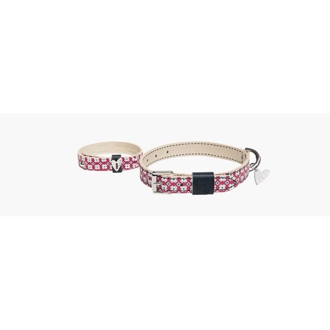 Coppia collare cane e bracciale padrone Keep Me cuore e fiori