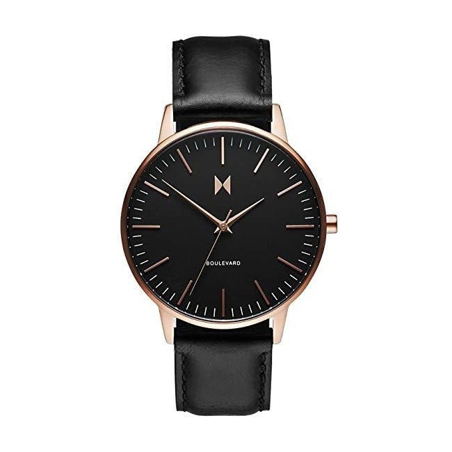 MVMT Boulevard S Monica watch in black leather with vintage rose case