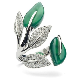 Green agate and gold leaf ring Mimì diamonds-AX1003B8GVB