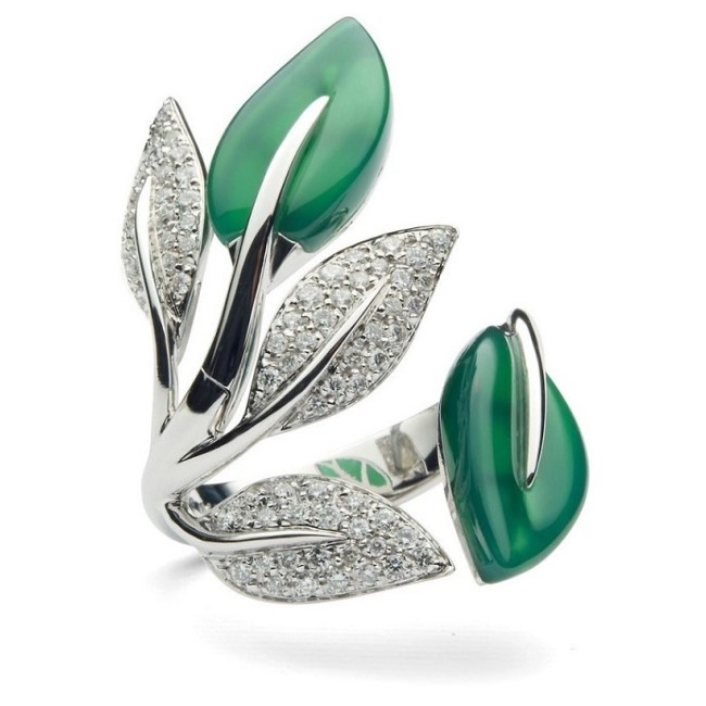 Anello Mimì Foglia in oro con agata verde e diamanti - AX1003B8GVB