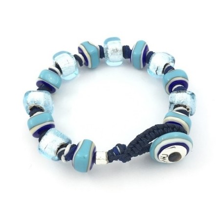Bracciale Moi Unico con perle in vetro blu ed oro bianco