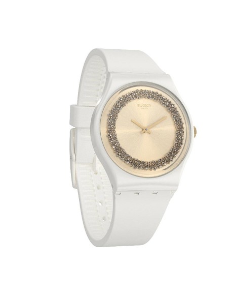 Swatch watch Sparklelight white silicone with black swarovski - GW199