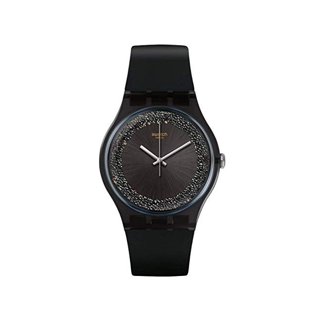 Swatch Uhr Darksparkles Silikon schwarz mit Swarovski-Grau - SUOB156