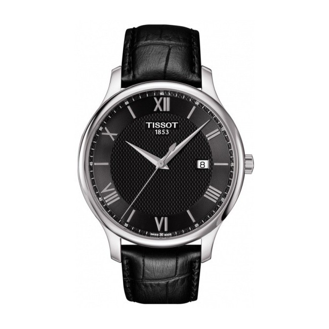 Tissot Tradition Uhr aus schwarzem Leder T0636101605800