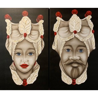 Gemälde Testa di Moro von Art Maiora, Paar Mann Frau rot