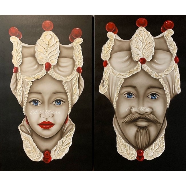 Paintings Testa di Moro by Art Maiora, couple man woman red