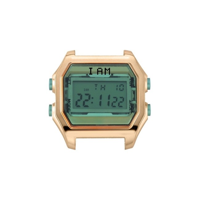 Ich bin eine grüne Damenuhr und eine rosafarbene Digitaluhr aus Stahl IAM001