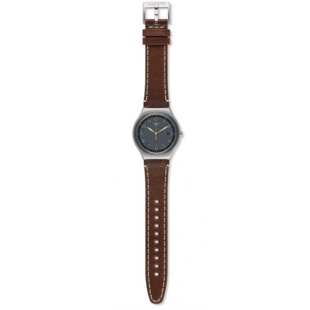 Swatch man Brandy watch in dark brown leather - YMS445