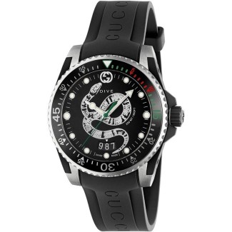 Gucci men's watch Dive rubber silver snake YA136323