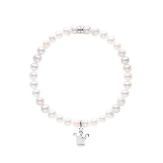 Elastisches Mimi-Armband mit weißen Perlen und großer Krone