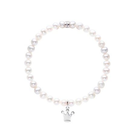 Elastisches Mimi-Armband mit weißen Perlen und großer Krone