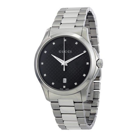 Gucci G-Timeless Medium schwarze Uhr und Diamanten YA126457
